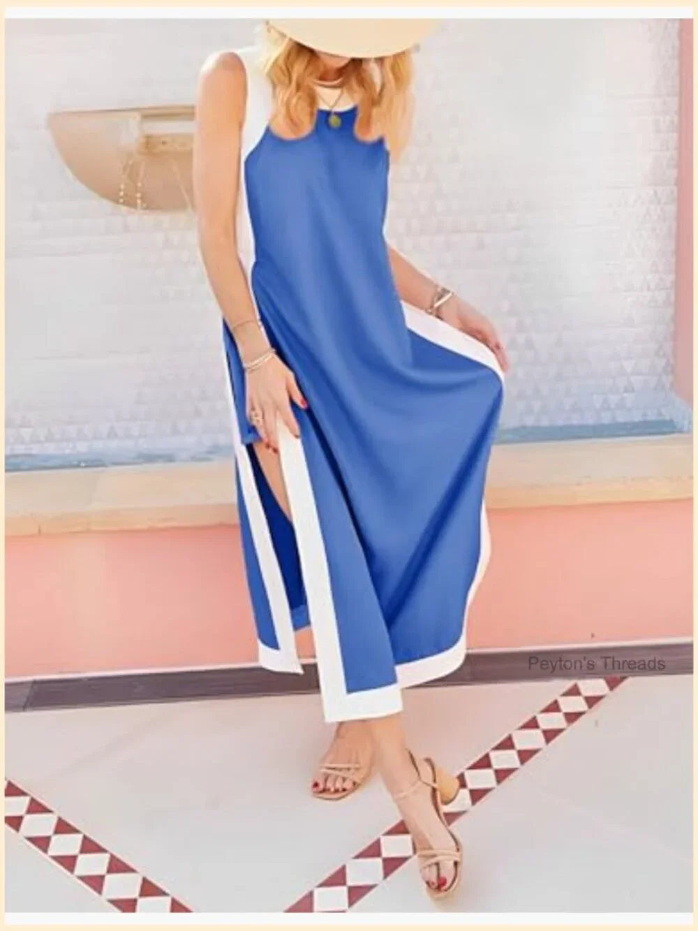 2 Piece Sets Boho Color Block Sleeveless Maxi Dress Matching Shorts with Pockets